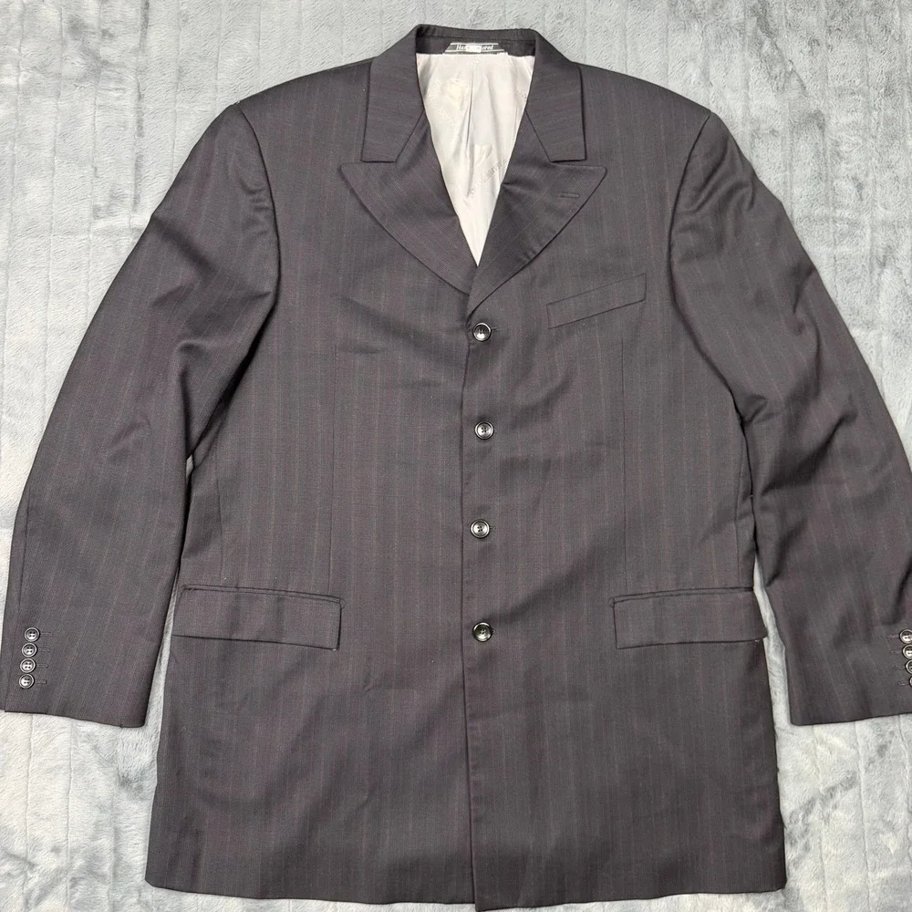 Steve Harvey Collection Mens 48L Suit Super 120s Wool Pinstripe 4 Button 42x30